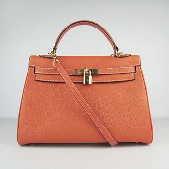 Hermes Kelly Handbags 32CM Orange(gold)