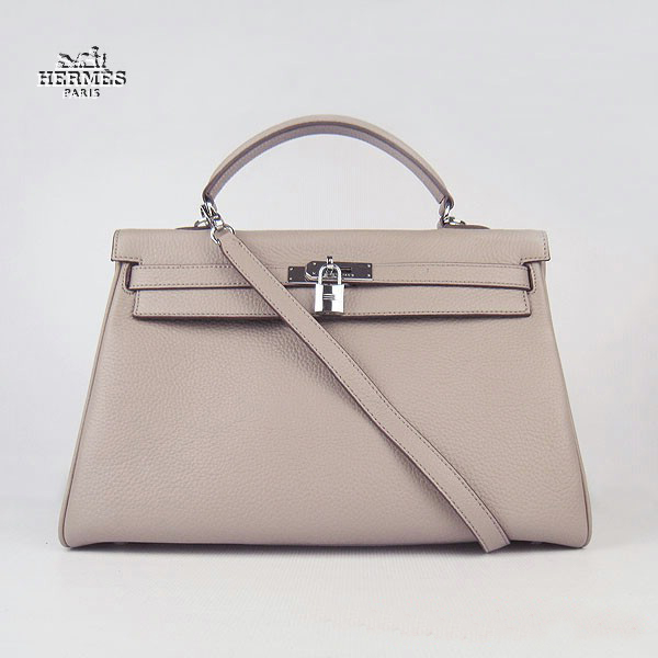 Hermes Kelly 35cm Togo Leather Bag Grey 6308 Silver Hardware