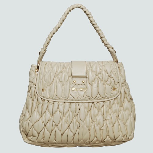 Miu Miu Tote Flap Bags Matelasse Nappa Leather 90290 Beige