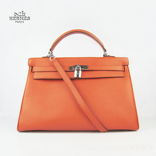 Hermes Kelly 35cm Togo Leather Bag Orange 6308 Silver Hardware