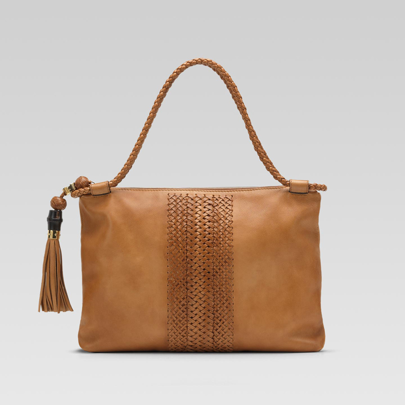 'handmade' medium shoulder bag with woven web deta