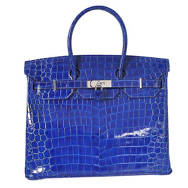 Hermes Birkin 35CM high light Crocodile leather in Blue with Silver hardware