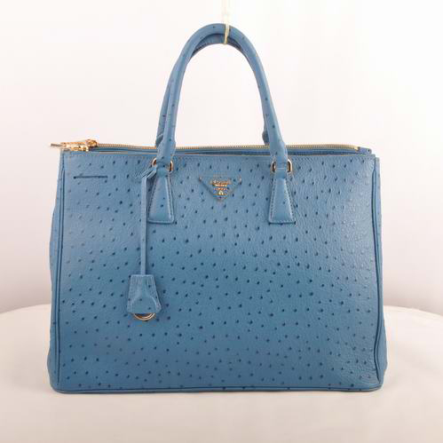 Prada Maxi Ostrich Leather Tote Bag Blue