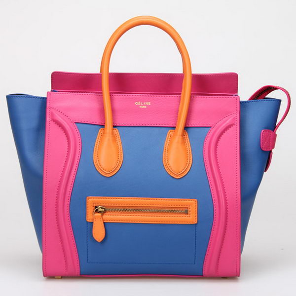 Celine Luggage Mini Boston Tote BagsCalskin Leather Blue&Rosy