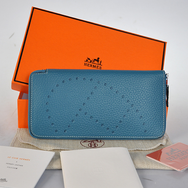 Hermes Evelyn Wallet clemence leather in Medium Blue