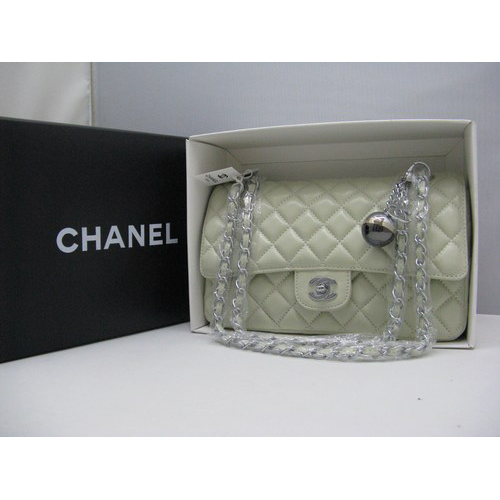 Chanel lambskin leather Beige Flap bag with Silver chain