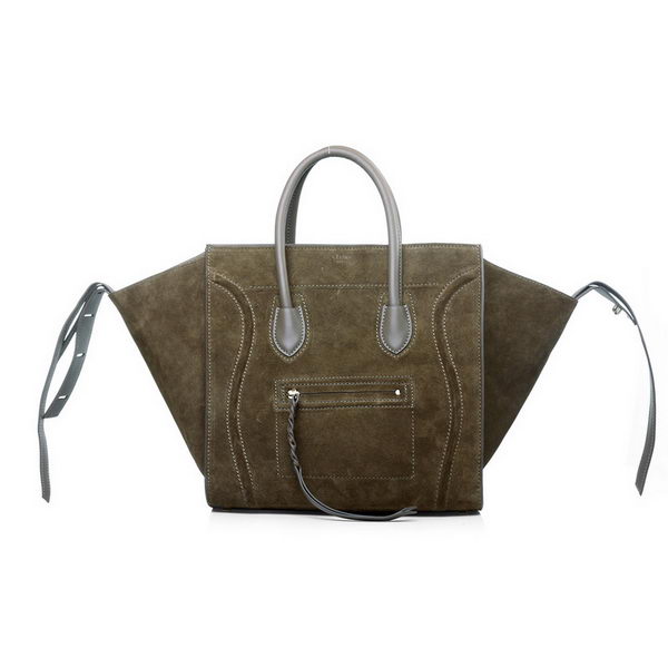 Celine Luggage Phantom Original Suede Leather Bags Khaki