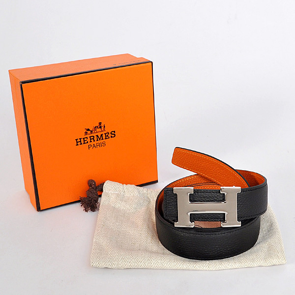 Hermes belt leather in black/Orange with H Silver Buckle