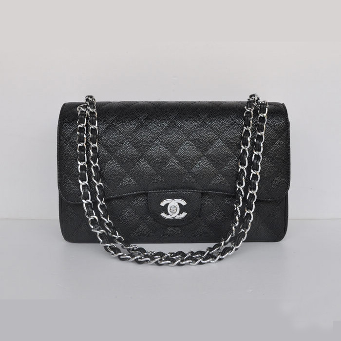 Chanel Jumbo Quilted Classic Cannage Patterns Flap Bag A58600 Black Silver