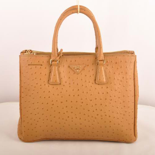 Prada Medium Ostrich Leather Tote Bag Apricot