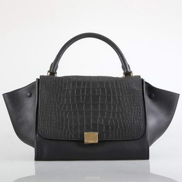 Celine Trapeze Bags in Croco Black