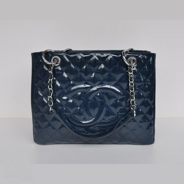 Chanel A50995 RoyalBlue Patent Leather Shoulder Bag Silver