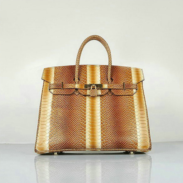 Hermes Birkin 35CM Light Coffee Snake Leather Tote Bag Gold