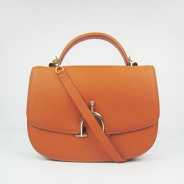 Hermes Stirrup Shoulder Bag Orange Calfskin Gold