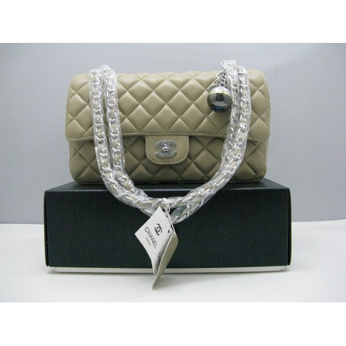 Chanel lambskin leather Apricot Flap bag with Silver chain