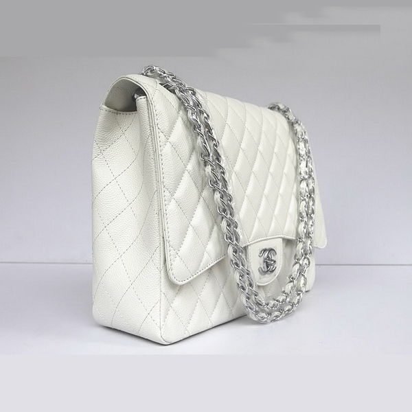 Chanel Flap Bag Quilted White Lambskin with Silver Chain 1116