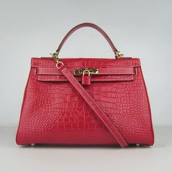 Hermes 32CM Red Crocodile Stripe(gold)