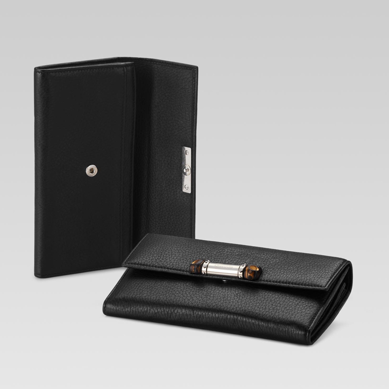 continental wallet with bamboo and engraved gucci