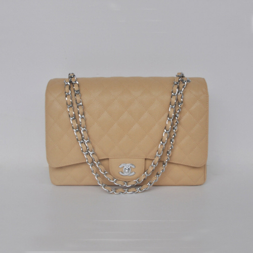 2013 Chanel Maxi Classic Flap handbags 58601 silver chain apricot