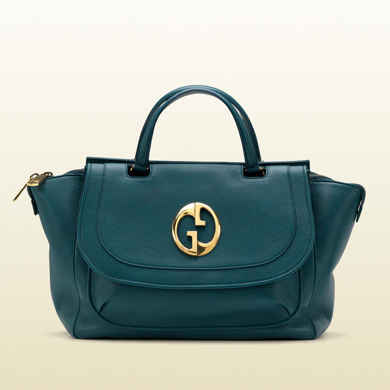 gucci 1973 teal leather top handle bag