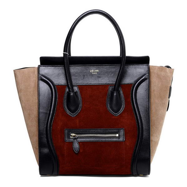 Celine Luggage Mini Boston Bag Original Suede Leather Wine