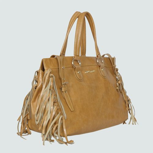 Miu Miu Shiny Leather Tassel Tote Bags 90265 Wheat