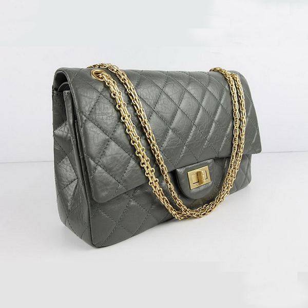 Chanel Flap Bag Quilted Gray Leather with Gold Chain 48102