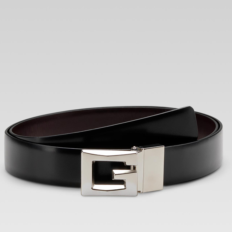 reversible belt with raised square G buckle