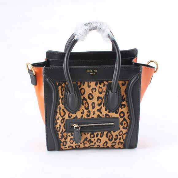 Celine Luggage Bags Mini in Leopard Black