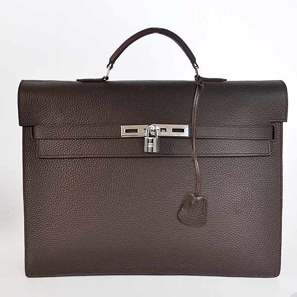 Hermes Kelly Briefcase Bag clemence leather in Dark Brown