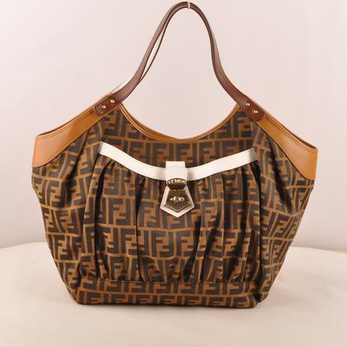 Fendi Classic FF Fabric Shoulder Bag F2418 Brown