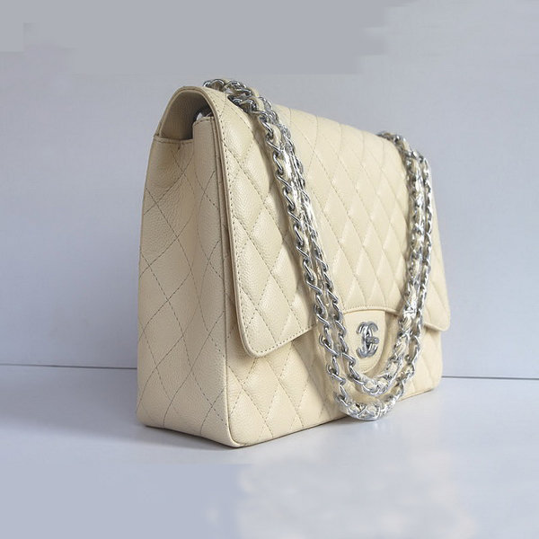 Chanel Flap Bag Quilted Beige Caviar with Silver Chain 1116