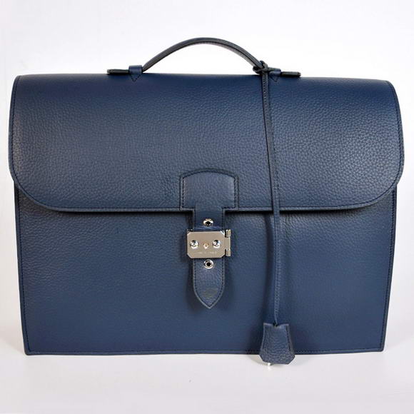 Hermes Sac Depeche 38cm Briefcase Clemence Dark Blue