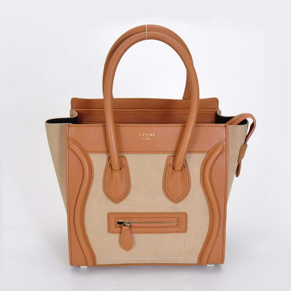 Top Quality Celine Luggage Micro Boston Bag Ferrari&Suede Leather Apricot