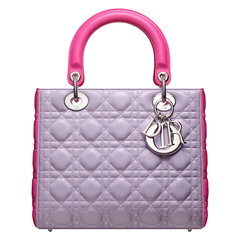 Two-tone lilac and sorbet pink leather 'Lady Dior' bag