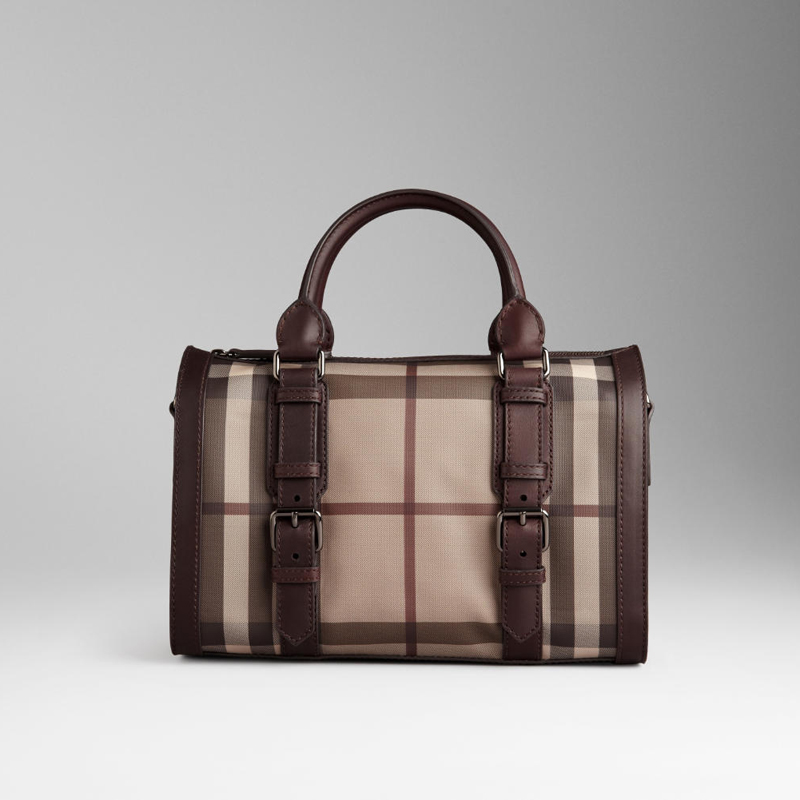 MEDIUM CHECK LEATHER BELTED BOWLING BAG