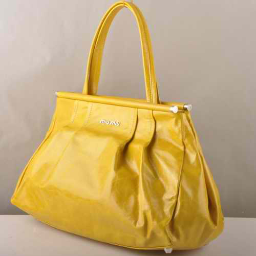 Miu Miu Tote Handbags Oil Wax Leather 8001 Yellow