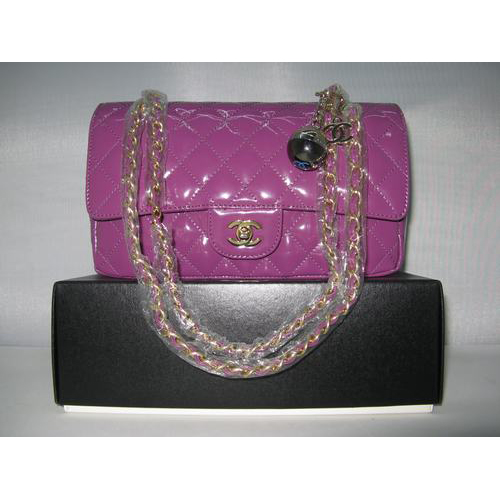 Chanel Patent leather Purple Flap bag with Gold chain