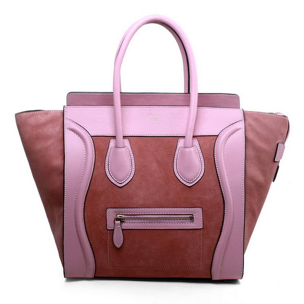 Celine Luggage Mini Boston Bags Original Suede&Calf Leather Pink