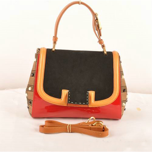 Fendi Silvana Suede&Patent Leather Flap Bag F2548 Black&Red