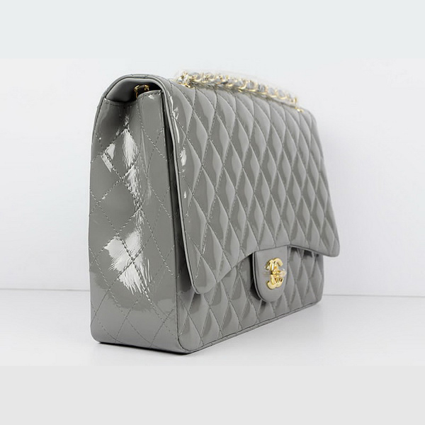 Chanel Flap Bag Quilted Gray Patent with Gold Chain 1116