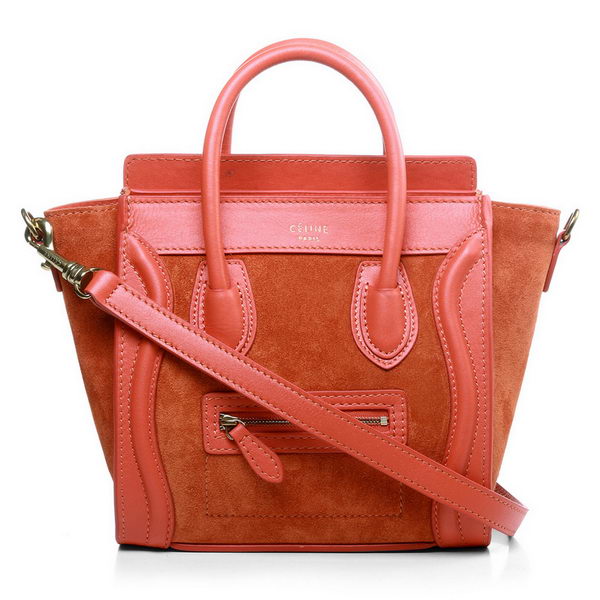 Celine Luggage Nano Bag Original Suede&Calf Leather Light Red