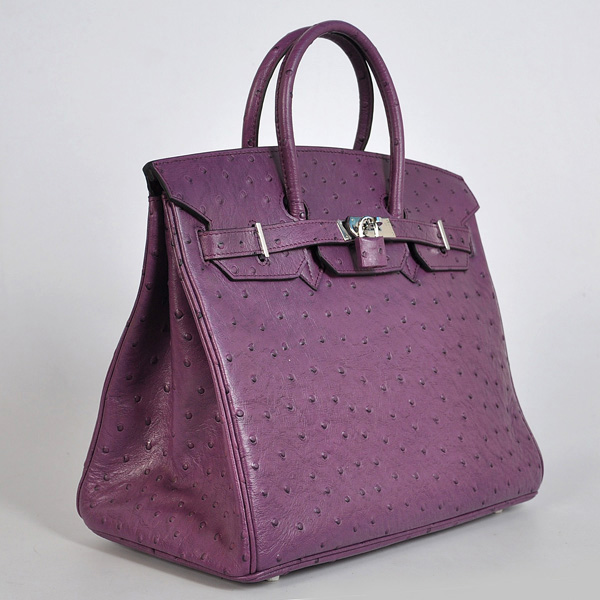 Hermes Birkin 35CM Purple Ostrich stripes leather(Silver)