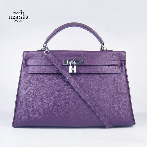 Hermes Kelly 35cm Togo Leather Bag Purple 6308 Silver Hardware