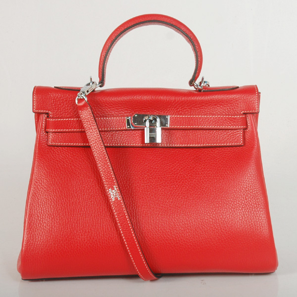 Hermes Kelly 32CM clemence leather in Flame with Silver hardware