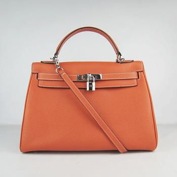 Hermes Kelly Handbags 32CM Orange(silver)