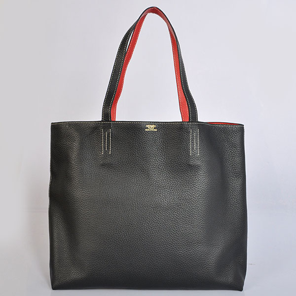 Hermes shopping bag clemence leather in Black/Flame