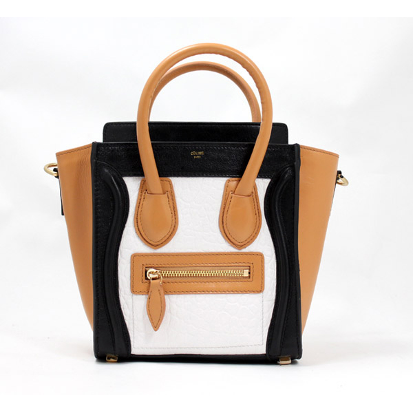 Celine Luggage small Fashion Bag Black Apricot White