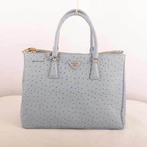 Prada Medium Ostrich Leather Tote Bag Light Blue