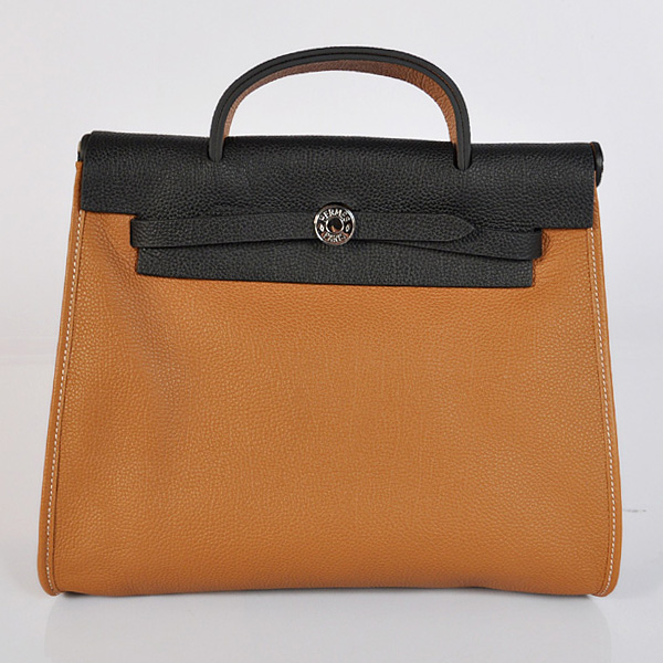 2012 New Hermes HerBag 31CM Togo leather Bag 9051 Black/Camel